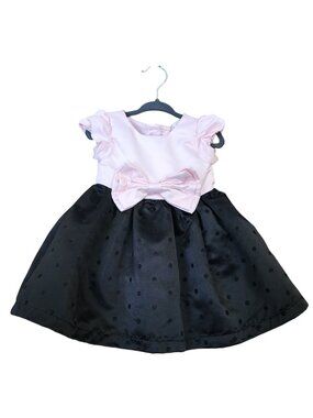 Little Me baby girl's pink and black satin polka dot party dress 12M